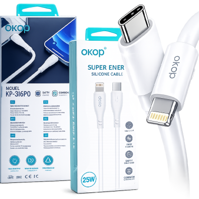 Kabel USB C Lightning do iPhone Szybki transfer danych OKOP 25W PD Silikon